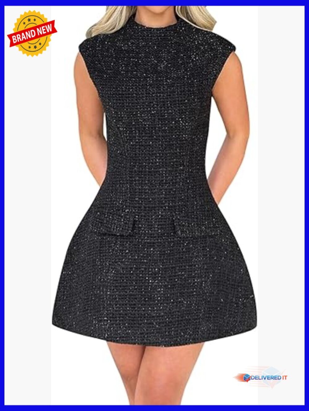 Mock Neck Cap Sleeve Cutout Backless Mini Dress High Waist A-Line Cocktail Party - Picture 1 of 6